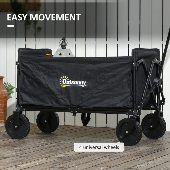 Outsunny 120L Folding Garden Trolley Cart, Outdoor Collapsible Wagon with Wheels and Adjustable Handle for Beach, Camping, Festival, Black