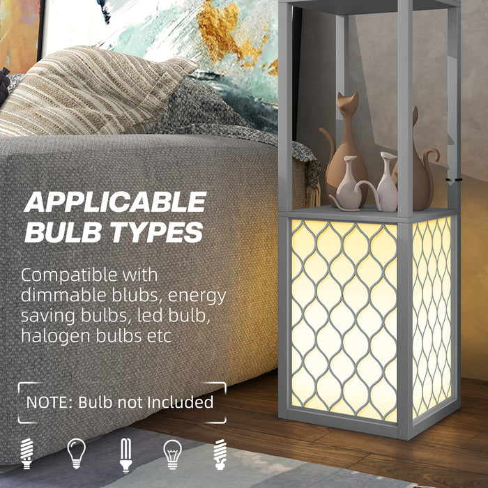 HOMCOM Floor Lamp with Shelves, Dual Light, Modern Tall Standing Lamps, with Pull Chain Switch (Bulb not Included), Light Grey | Aosom UK