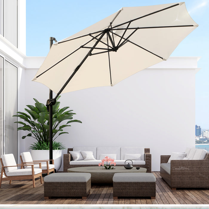 3 Meter Patio Offset Roma Umbrella - Cantilever Hanging Sun Shade Canopy with 360° Rotation and Cross Base, Cream White - Ideal Outdoor Shelter for Garden, Deck, and Poolside