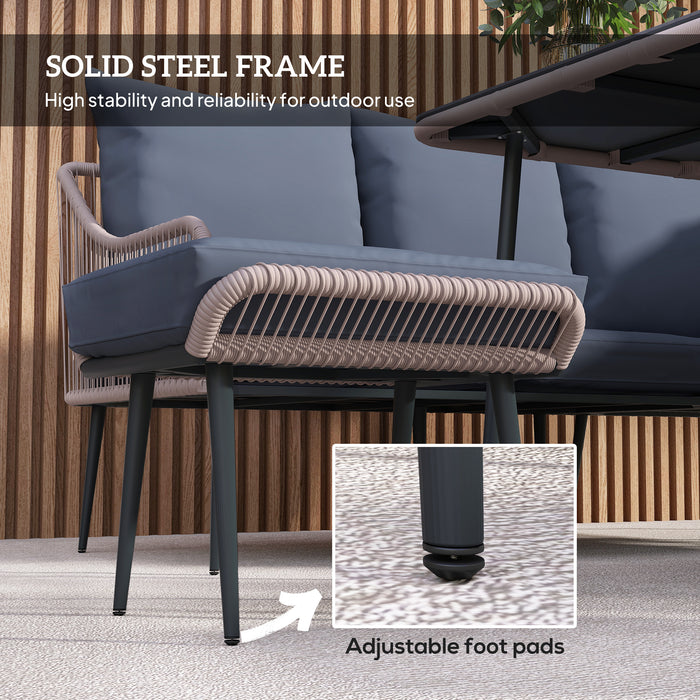 Outsunny 6 Piece Garden Furniture Set, Garden Corner Sofa Set with Thickened Cushions, Outdoor Patio Furniture Set with Glass Top Table, Footstools for Conservatory, Light Brown