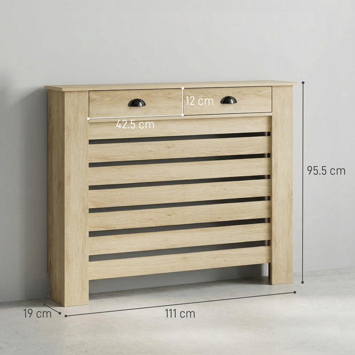 HOMCOM 95.5H x 111Wcm Radiator Cover, with Drawer - Oak