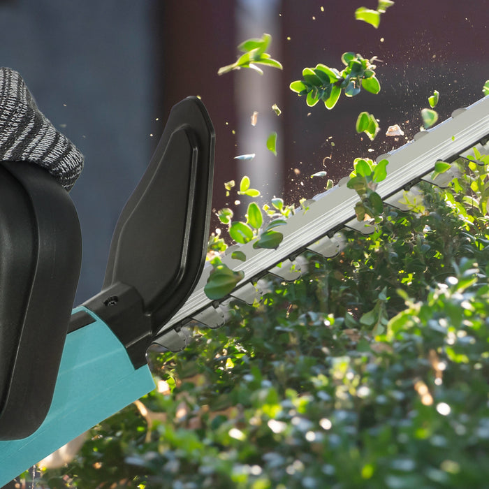 Outsunny Cordless Hedge Trimmer, Electric Hedge Cutter with 51cm Blade, Brushless Motor and 2 Batteries for Branches, Shrubs, Twigs, Blue