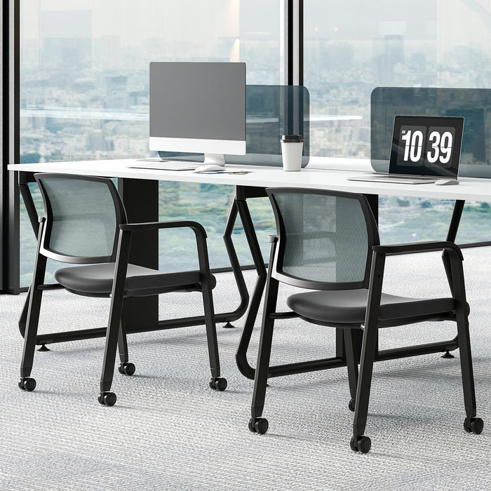 Waiting Room Chairs Set of 4 with Armrests and Wheels-