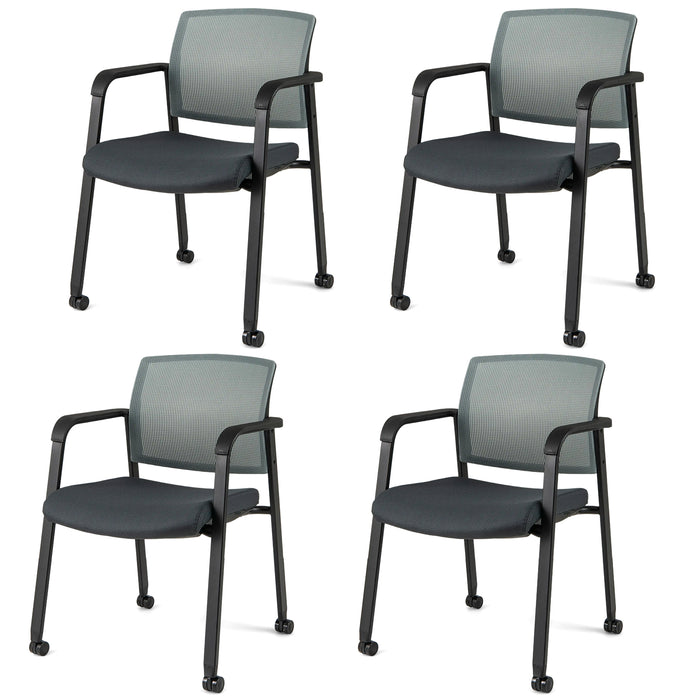 Waiting Room Chairs Set of 4 with Armrests and Wheels-