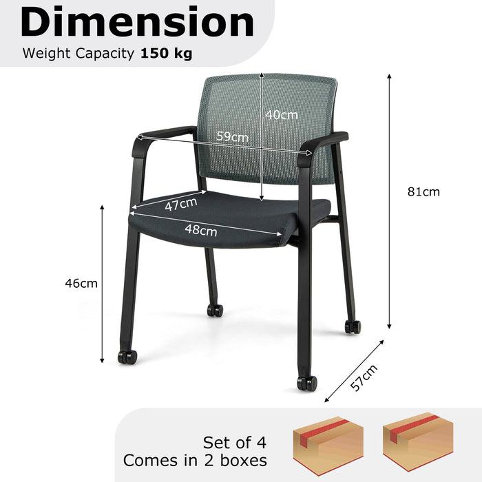 Waiting Room Chairs Set of 4 with Armrests and Wheels-