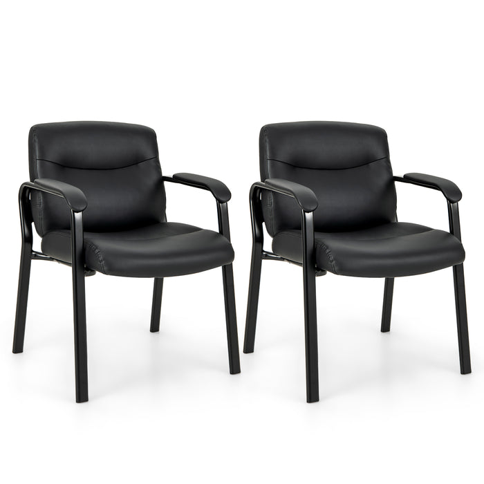 Waiting Room Chair Set of 2 - Upholstered, No Wheels, with Padded Armrests in Black - Ideal for Office Reception Areas and Medical Clinics