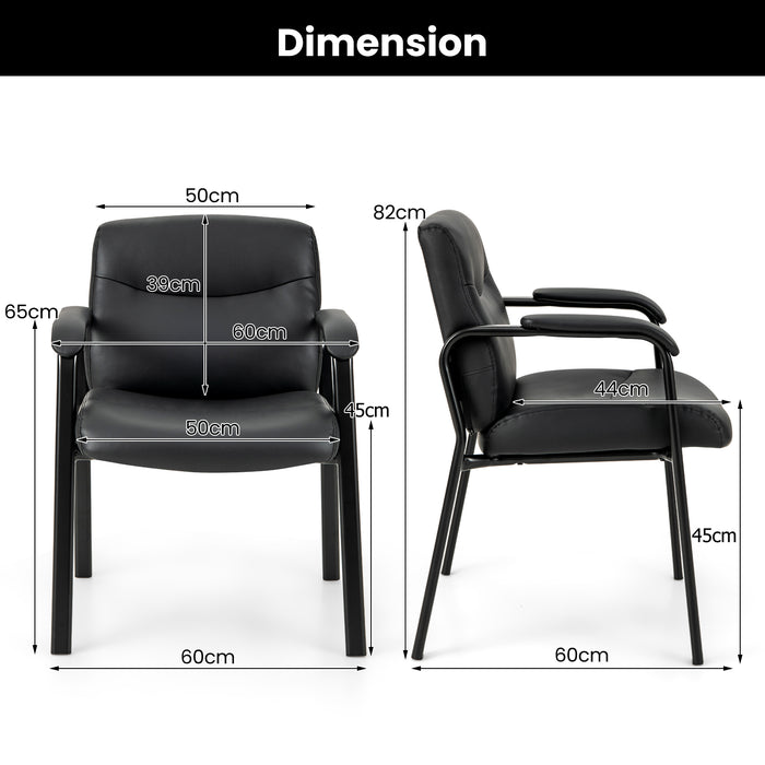 Waiting Room Chair Set of 2 - Upholstered, No Wheels, with Padded Armrests in Black - Ideal for Office Reception Areas and Medical Clinics