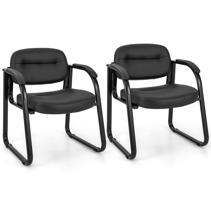 2-Pack Waiting Room Chairs - Black Sled Base with Comfortable Padded Armrests - Ideal for Office Reception, Clinics, and Lounges