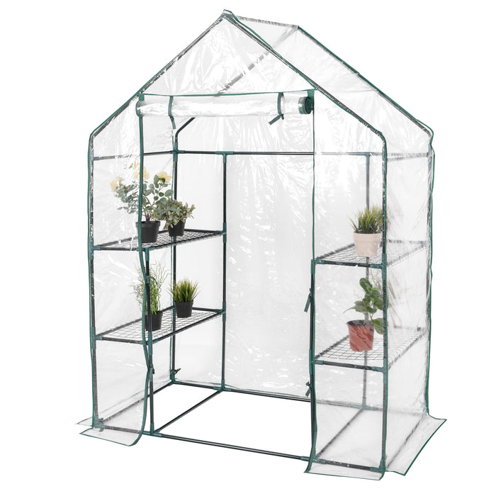 Walk-in Greenhouse with 3 Tiers 4 Shelves-White