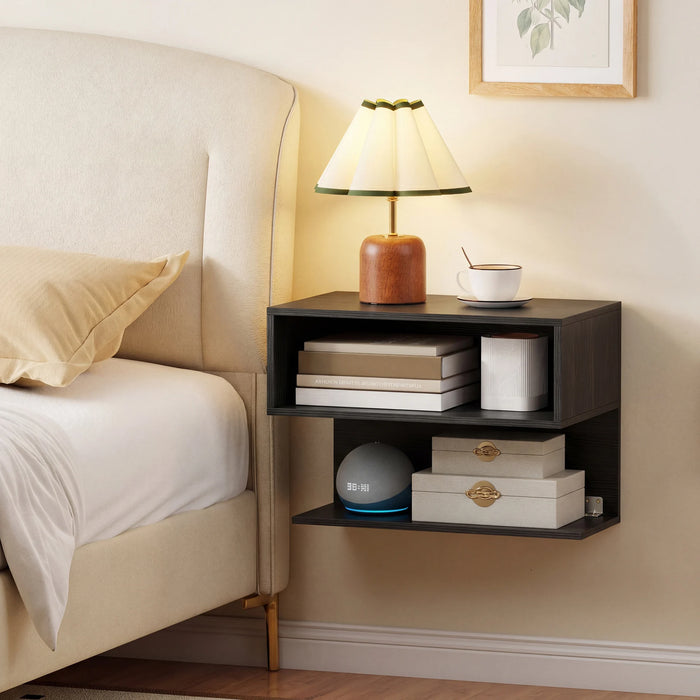 Wall Mounted Bedside Table with Storage Shelves-
