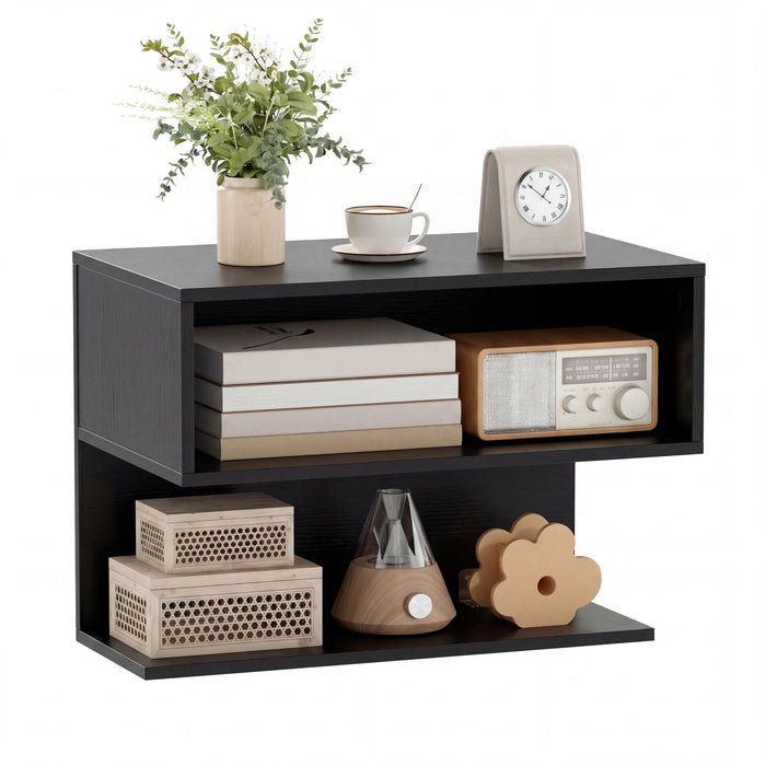 Wall Mounted Bedside Table with Storage Shelves-