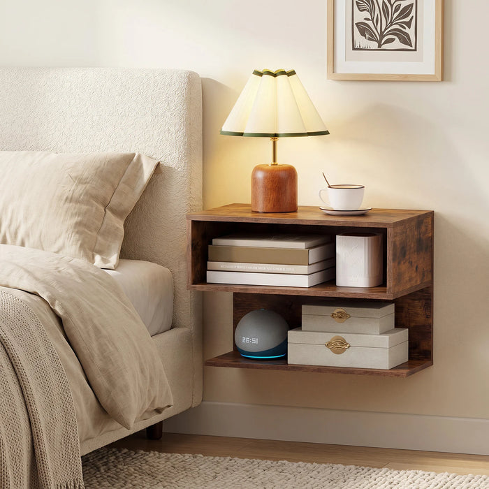 Wall Mounted Bedside Table with Storage Shelves-