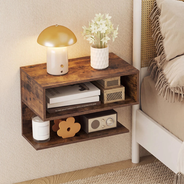 Wall Mounted Bedside Table with Storage Shelves-