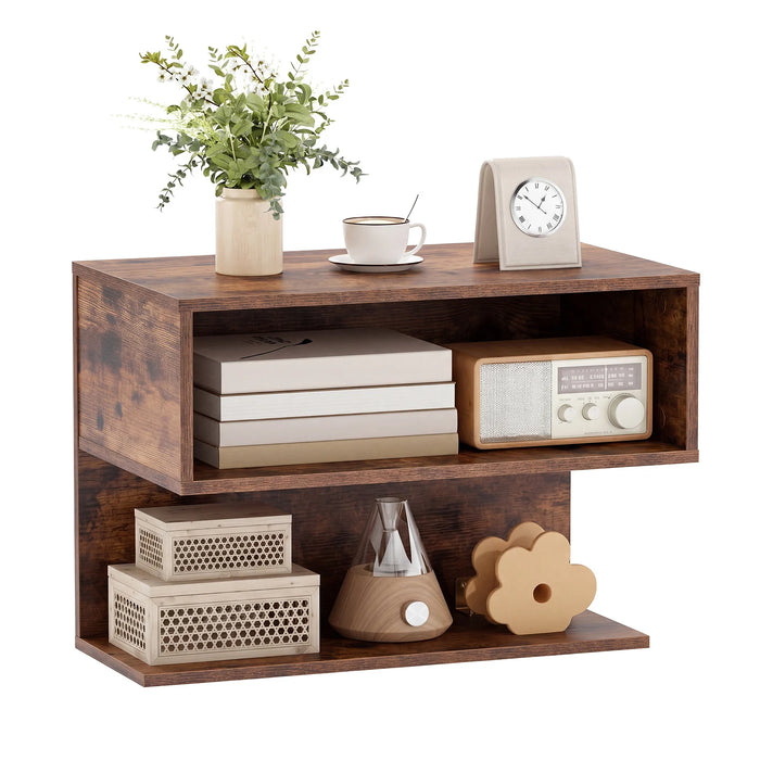 Wall Mounted Bedside Table with Storage Shelves-