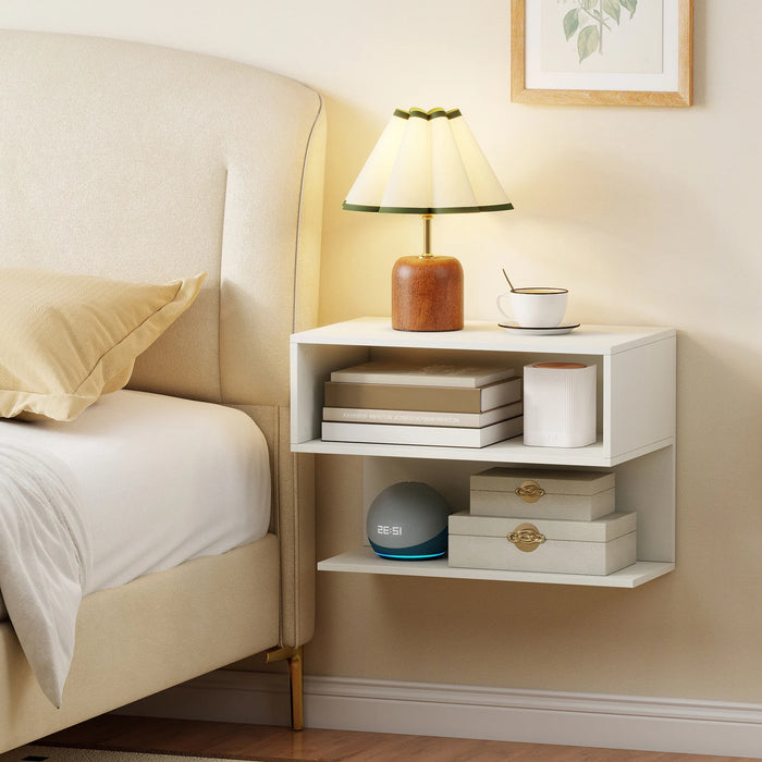 Wall Mounted Bedside Table with Storage Shelves-
