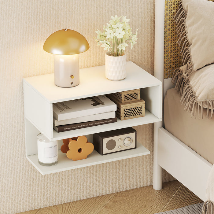 Wall Mounted Bedside Table with Storage Shelves-