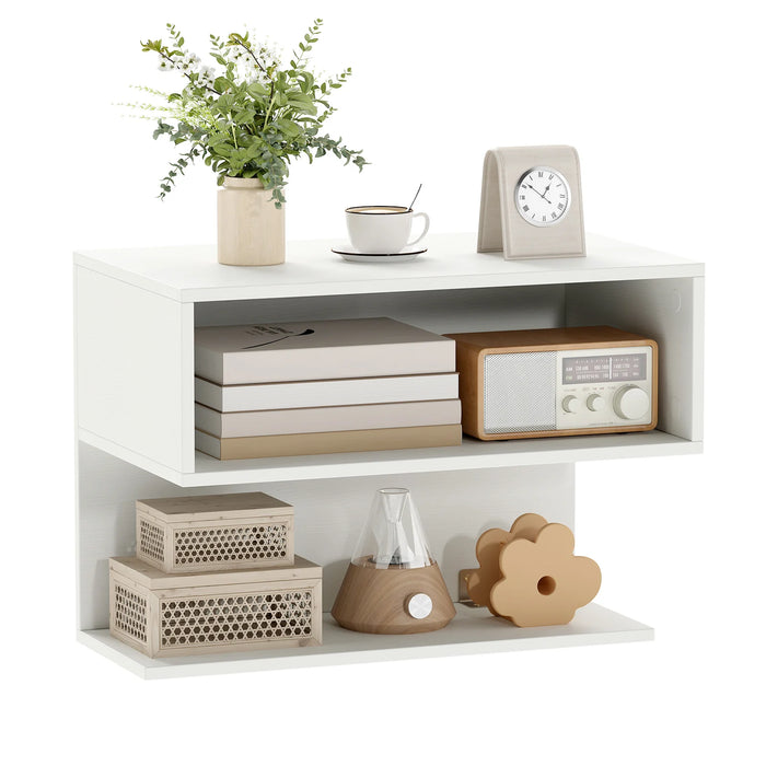 Wall Mounted Bedside Table with Storage Shelves-