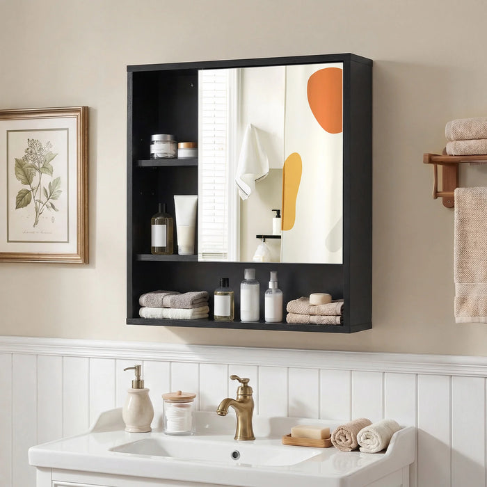 Wall Mounted Storage Organizer with Mirror for Bathroom-