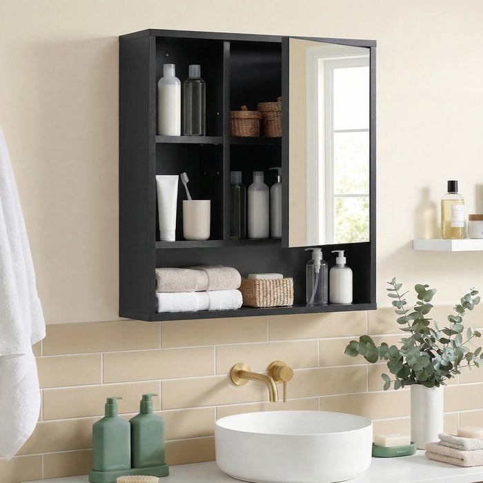Wall Mounted Storage Organizer with Mirror for Bathroom-