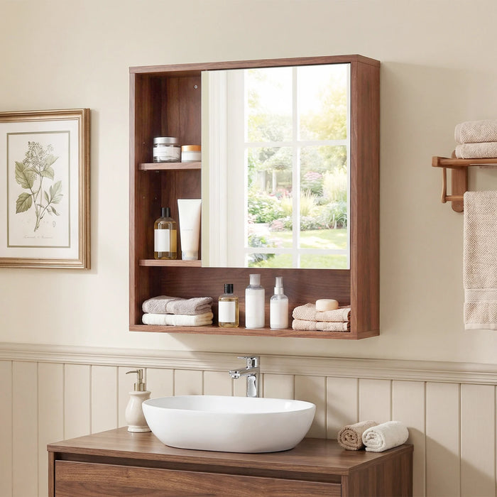 Wall Mounted Storage Organizer with Mirror for Bathroom-
