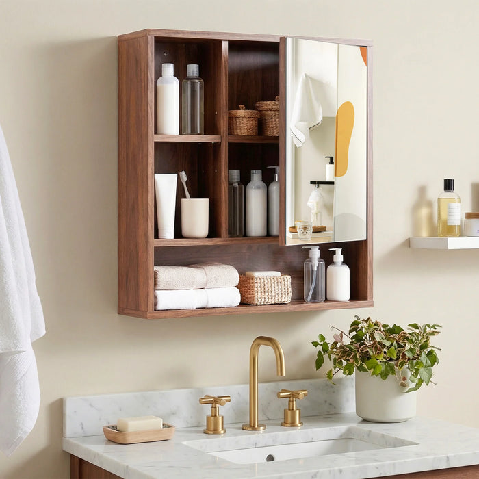 Wall Mounted Storage Organizer with Mirror for Bathroom-