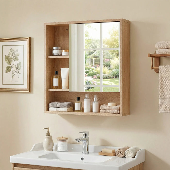 Wall Mounted Storage Organizer with Mirror for Bathroom-