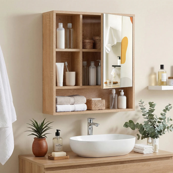 Wall Mounted Storage Organizer with Mirror for Bathroom-