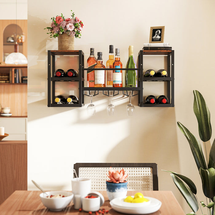 Wall Mounted Wine Rack with Glass Holder, Wine Bottles Open Shelves-