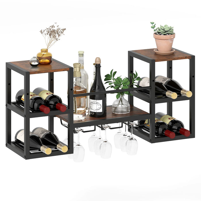 Wall Mounted Wine Rack with Glass Holder, Wine Bottles Open Shelves-