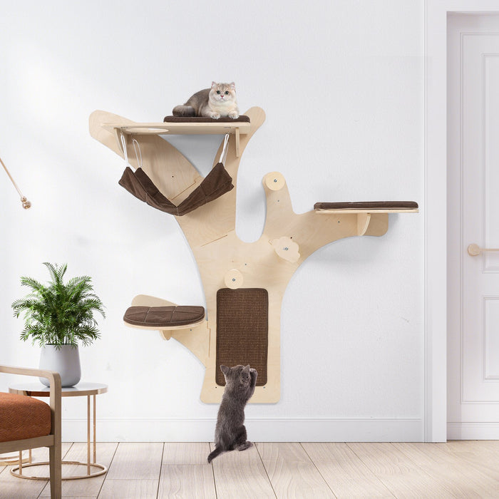 Wall-Mounted Cat Tower Furniture with Scratching Posts-
