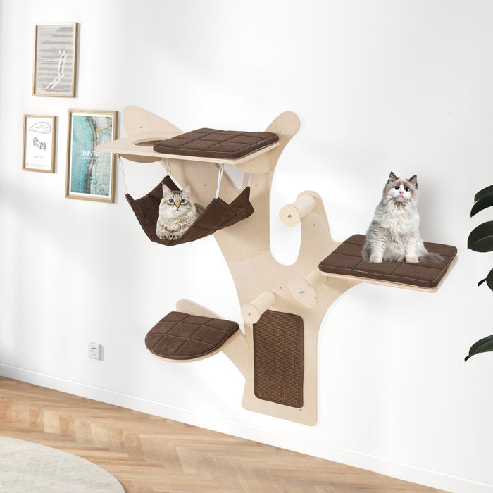 Wall-Mounted Cat Tower Furniture with Scratching Posts-
