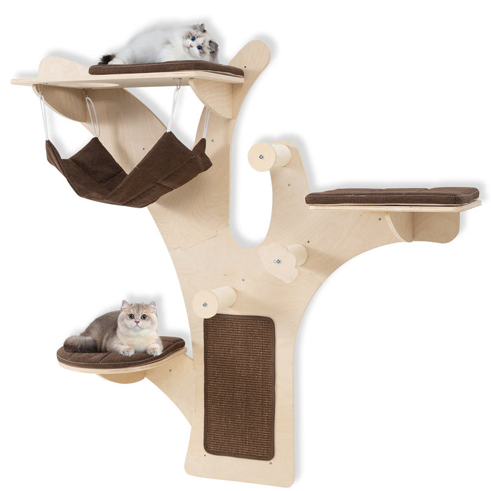 Wall-Mounted Cat Tower Furniture with Scratching Posts-