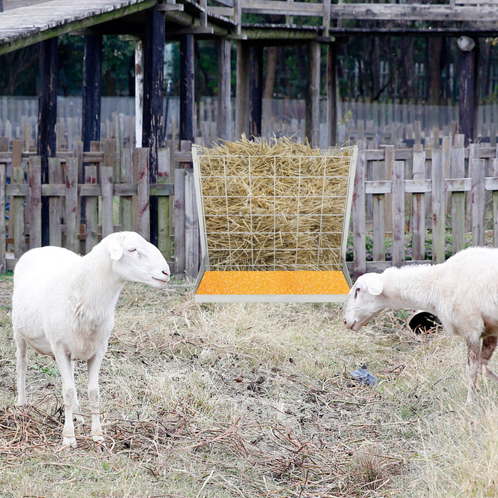 Haw Rack Wall-Mounted Hay Rack with Trough 2-in-1 Feeder with Adjustable Hooks ...