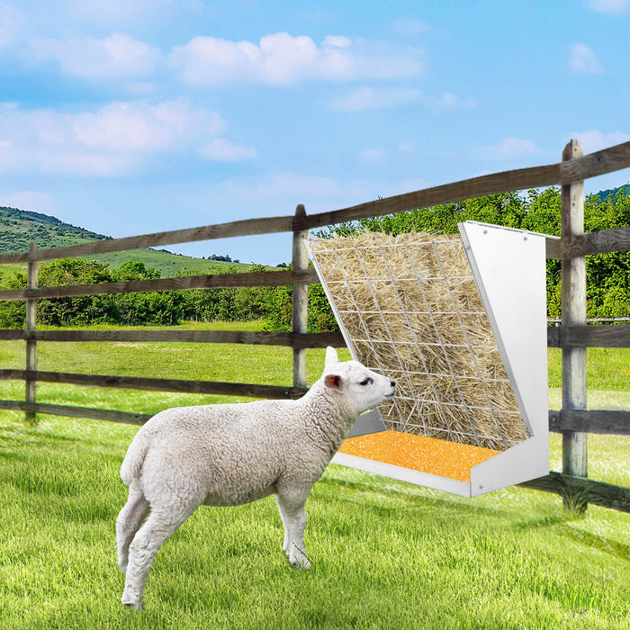 Wall-Mounted Hay Rack with Trough 2-in-1 Feeder with Adjustable Hooks ...