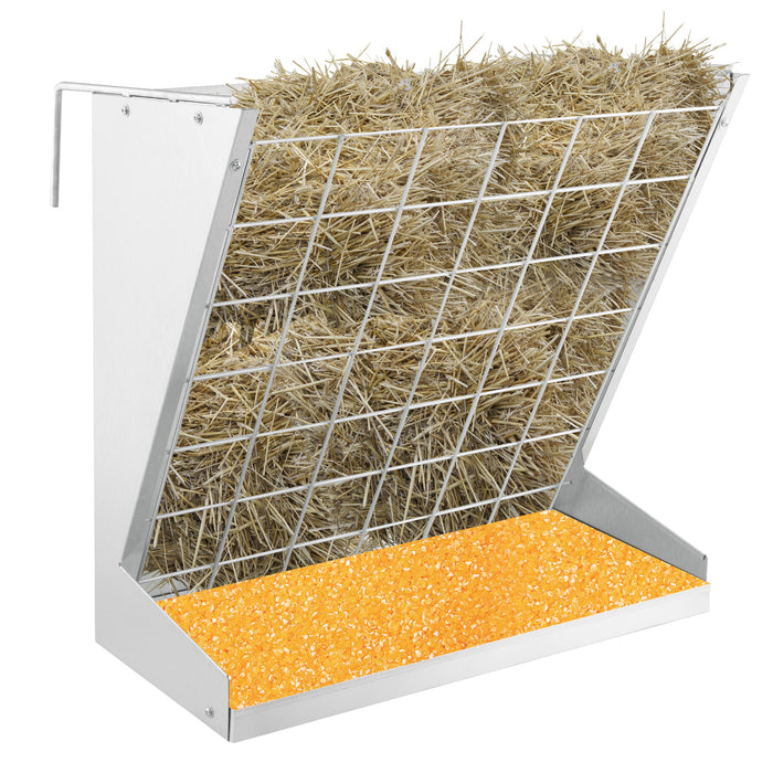 Wall-Mounted Hay Rack with Trough 2-in-1 Feeder with Adjustable Hooks ...