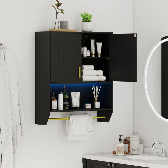 Wall Mounted Bathroom Cabinet Over the Toilet Storage Cabinet with 3-Color Lights-White