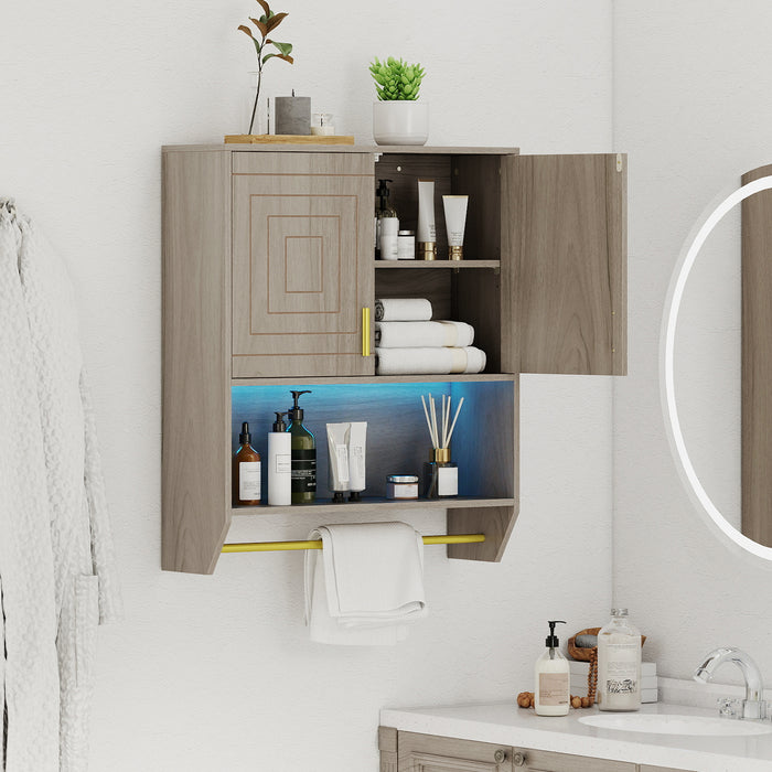 Wall Mounted Bathroom Cabinet Over the Toilet Storage Cabinet with 3-Color Lights-White