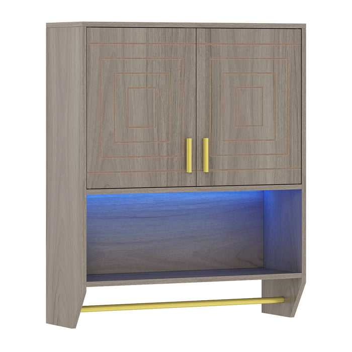 Wall Mounted Bathroom Cabinet Over the Toilet Storage Cabinet with 3-Color Lights-White