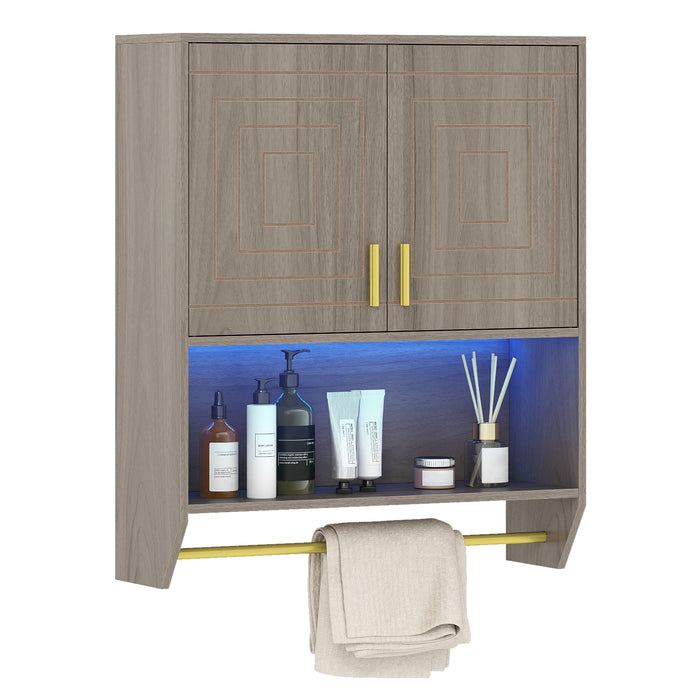 Wall Mounted Bathroom Cabinet Over the Toilet Storage Cabinet with 3-Color Lights-White