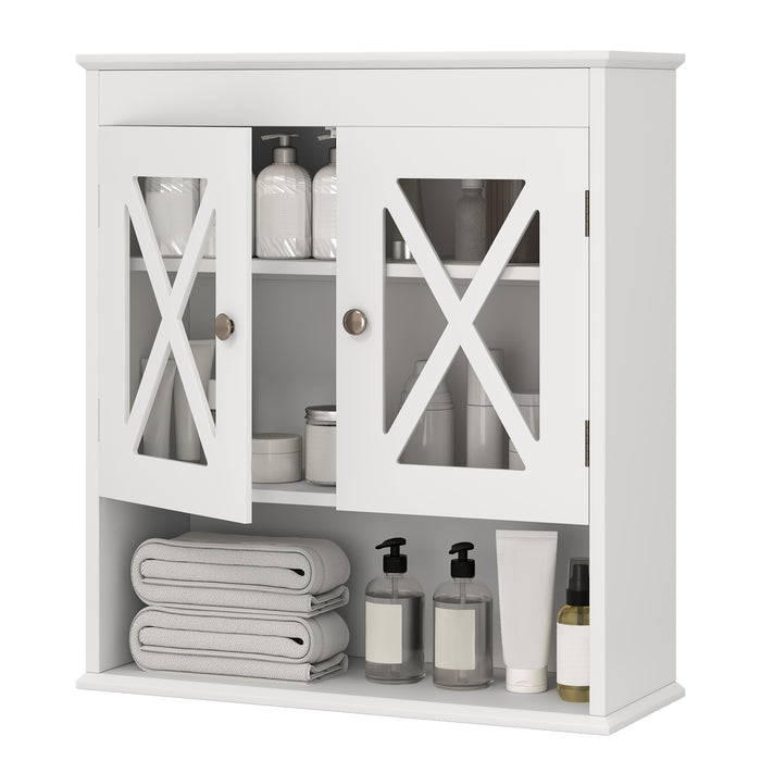 Wall Mounted Bathroom Cabinet with with 2 Acrylic Doors Medicine Cabinet-White