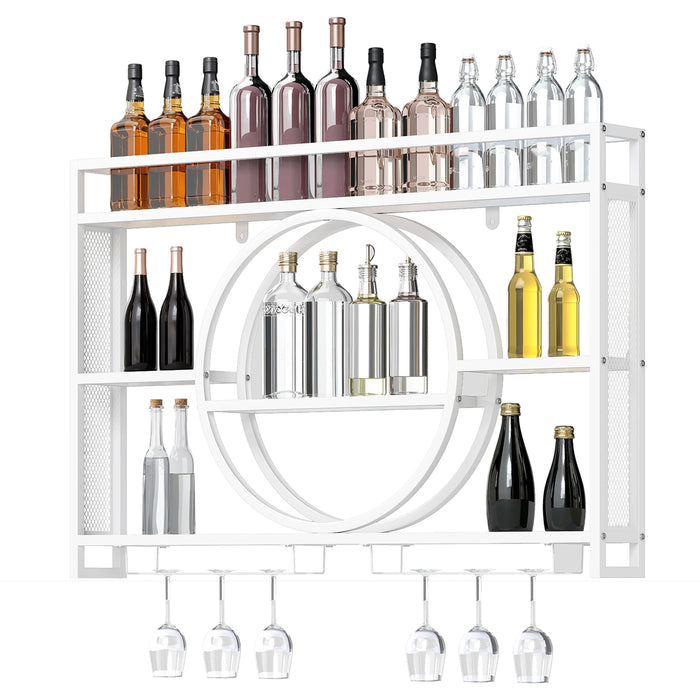 Wall Mounted Wine Rack 5-Tier Large Capacity Hanging Bar Shelf with Glass Holder-Black