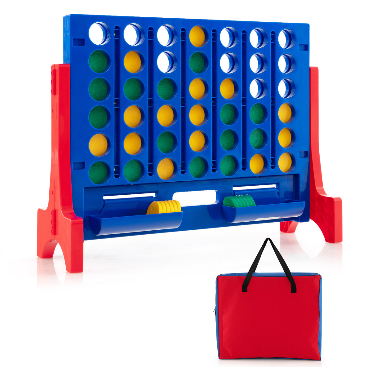 Wall Mounted or Tabletop Giant 4-In-A Row with Carrying Bag and 42 Chesses-