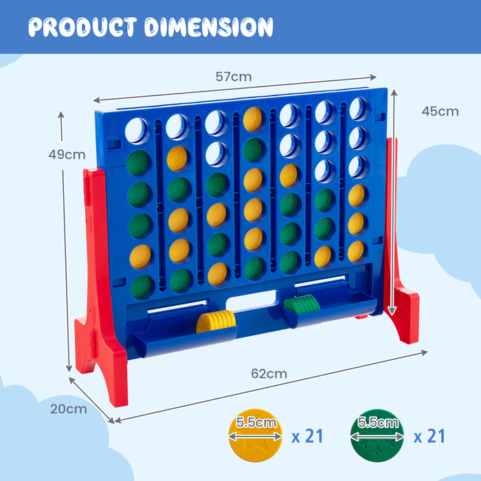 Wall Mounted or Tabletop Giant 4-In-A Row with Carrying Bag and 42 Chesses-