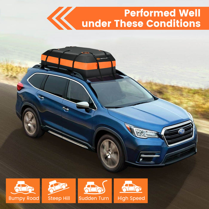 Orange Waterproof Rooftop Luggage Bag with Non-Slip Mat - Storage Solution with Included 6 Door Hooks - Ideal for Travellers and Long Road Trips
