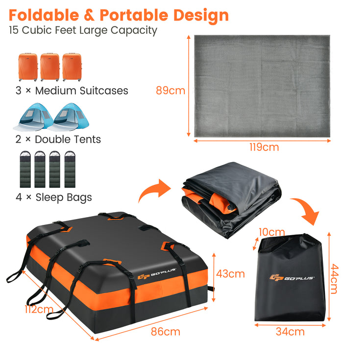 Orange Waterproof Rooftop Luggage Bag with Non-Slip Mat - Storage Solution with Included 6 Door Hooks - Ideal for Travellers and Long Road Trips