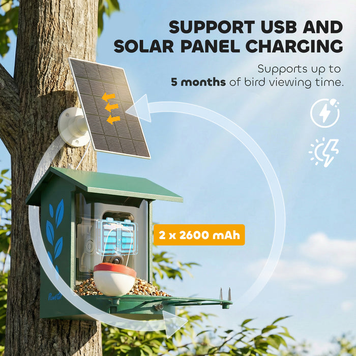 PawHut Smart Bird Feeder Camera 2K HD with AI Identifies 16,000+ Species, 2K HD Auto Capture Video, APP Instant Notifications