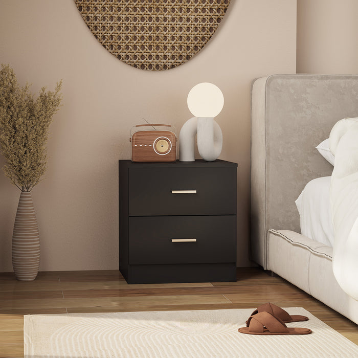 HOMCOM Modern Bedside Table, Beside Cabinet with 2 Drawers, for Bedroom, Living Room, Black