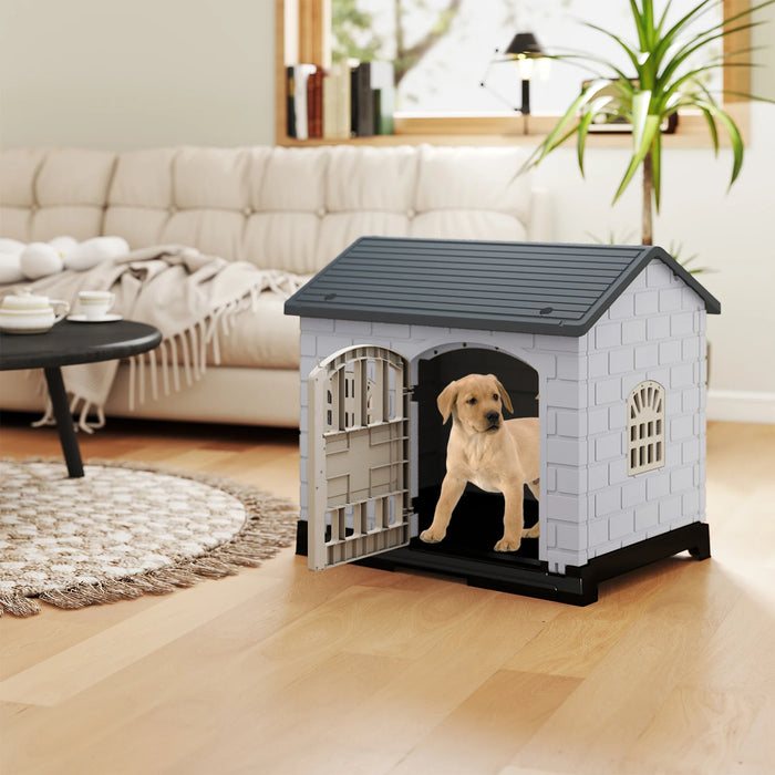 Weatherproof Pet Shelter with Removable Toilet Tray-