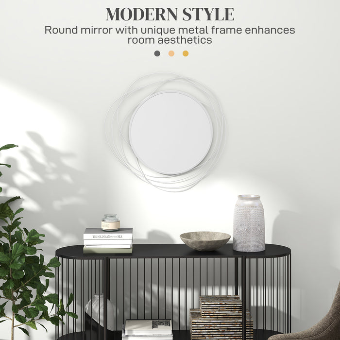 Metal Wire Wall Mirror in Abstract Design - Silver Finish with Hanging Accessories - Adds Contemporary Flair to Home Decor