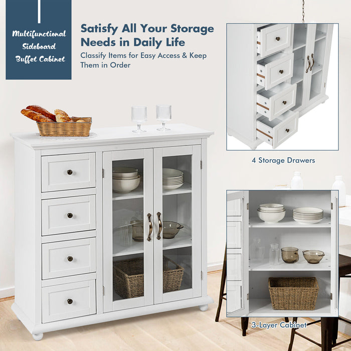 2-Door Wooden Buffet Sideboard with 4 Drawer-